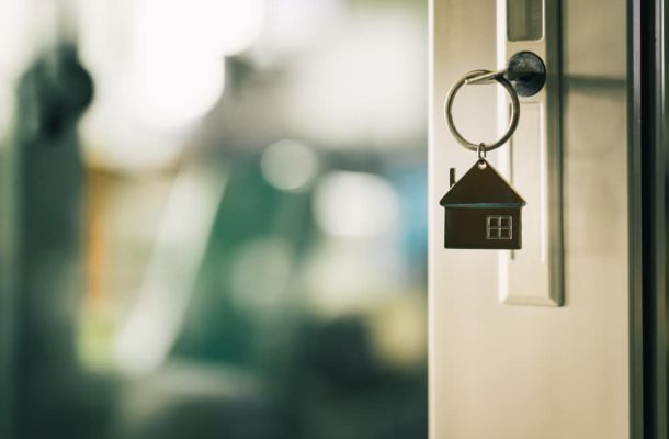 House key in door